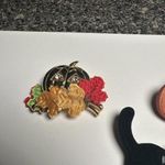 Halloween Autumn Brooch Pin Lot Of 3 Black Cat, Curved Pumpkin Jack O Lantern Photo 2