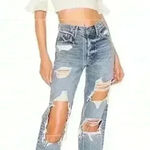 GRLFRND Helena Straight Jeans Women's 25 Blue High Rise Button Fly Distressed Photo 0