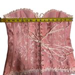 Pink Jacquard Ruffle Trim Lace Up Back Clasp Corset Bustier sz Large Barbiecore Photo 3