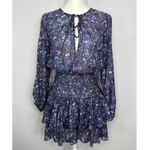 Revolve Rays for Days Smocked Long Sleeve Mini Dress Small Blue Floral Viscose Photo 1