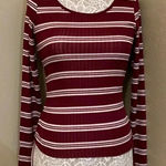 Full Circle Trends 2/15 burgundy, and white striped Tee Photo 0