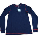 Pajama Gram Long Sleeve Navy Contrast Stitch Pajama Shirt Womens XSmall Blue Size XS Photo 0