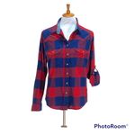 Jachs Girlfriend Jach’s Girlfriend Bea Buffalo Check button down flannel shirt blue red size S Gently worn; EUC Photo 2