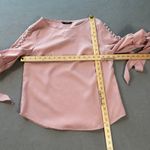 SheIn  Blouse Top Womens M Pink Pearl Embellished Bow Sleeve Cuff Tie Detail Photo 2