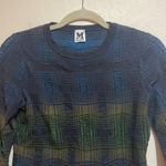 M by Missoni Green Blue Plaid Lightweight Knit Sweater Long Sleeve Size 42 Photo 2