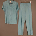 Vanity Fair  Vintage Baby Blue Short Sleeve Button Up Pajama Set Nylon M Photo 0