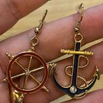 Boutique Gold Tone Blue and Red Enamel Crystal Nautical Mismatch Earrings Photo 0