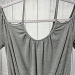 One Clothing LARGE Womens White Gray Striped Short Sleeve Cold Shoulder Jumper Photo 2