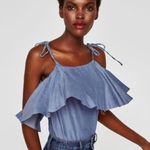 ZARA  ruffled chambray bodysuit Photo 0