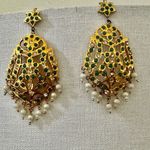 Hyderabadi jadau Earrings in green and pearl Indian jewelry Photo 1