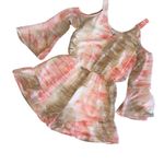 Andree by Unit NWT Tie Dye Romper Cold Shoulder Bell Sleeve Ruffle Hem Sz Lg Photo 4