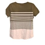Karen Scott Sport Small Cotton Casual Sporty Olive & White Striped T-Shirt Photo 3