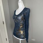 V Christina Y2K Burnout Long Sleeve Top Sz S Rhinestone Peace Sign Graphic Tee Blue Photo 1