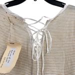 Anthropologie  T.la Beige Stripe Short Sleeve Tee Lace Up Back Small New Photo 2