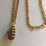 Amethyst Women's Gold Tone Costume Necklace Purple Stone Pendant Nice Gift!! Photo 0