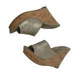 70 Post Paris Lainie Gold Leather Wedge Size 8.5 Open Toe Cork Heel Photo 3