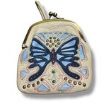 III Parcel Pebbled Leather Butterfly Patchwork Kiss Lock Shoulder Bag Blue Photo 4