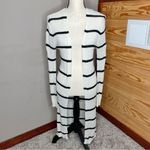 Pink Lily Black Cream White Stripe Long Sleeve Knit Long Length Cardigan Small Photo 1