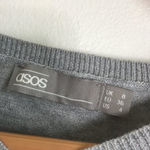 ASOS Gray Crewneck Sweater with French Bulldog elbow patch Womens Size 4 Knit Photo 5