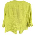 Chico's ‎ Lime Green Drape-Front Easy Linen Jacket Size 0 Lightweight Summer Photo 2