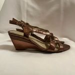 Andrew Geller Elden Metallic Bronze Wedges size 8.5 Snakeskin Print Sandals Photo 1