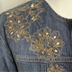 Chico's Chico’s Embroidered Sequin Open Front Jean Jacket Size 1 Chico (Med 8) Floral Photo 2