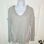 One Grey Day Long Sleeve VNeck Fringe Trim Wool Blend Sweater Lightweight Gray M Size M Photo 3