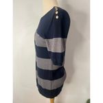 Ann Taylor Womens NAVY GRAY STRIPE SHORT SLEEVE GOLD BUTTONS SWEATER SIZ… Photo 3