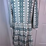 Figueroa & Flower Boho Cottagecore Tiered Midi Dress L — Cream & Teal Split Neck White Size L Photo 7