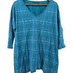 Fresh Produce  Teal Blue Abstract Pattern V Neck 3/4 Sleeve Tunic Top Size Large Photo 0