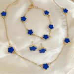 18K Gold Plated blue clover necklace set stainless steel womens jewelry Photo 0