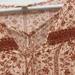 🌸 Boho Peasant Blouse M Floral Crochet Lace Tie Neck 3/4 Sleeve Festival 🌻 Orange Size M Photo 5