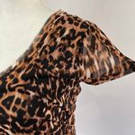 INC New  Animal Print Mesh Ruched V-Neck Short Sleeve Shirt Brown Black Photo 5