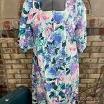 house dress floral pocket zip front purple pink green white Photo 0