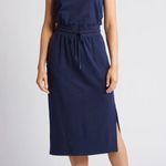Evereve Elastic Waistband Drawstring Navy Blue Midi Dress size medium Photo 13