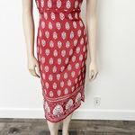 Lulus [] Respeito Rust Red Printed Midi Dress Side Slits High Neck Halter Sz XS Photo 3