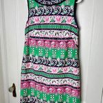 Talbots  Dress Womens 10 Pink Green Sleeveless Shift Floral Fringe Classic Preppy Photo 0