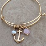 Gold Tone Rose Quartz Anchor Charm Beach Bangle Photo 0