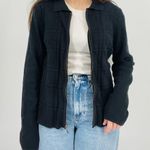vintage textured zip up sweater cardigan collared black minimalist 100% cotton M Size M Photo 1