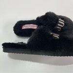 Juicy Couture Women Cozy Black Gold Logo Faux Fur Slip On Slippers S 5-6 Photo 2