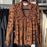 Cara Cara Bohemian Paisley Smocked Blouse in Burnt Orange Floral Print Size M Photo 0
