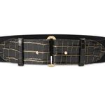 Ralph Lauren  Embossed Leather Tab-Stretch Wide Belt Black/Gold NWT Sold Out! Photo 0