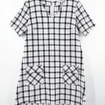 HYFVE Dress Plaid Flannel Shift Pockets V-Neck Black & White Zipper Size Large Photo 1