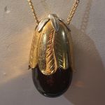 Vintage Avon Eggplant Shaped Perfume Bottle Holder Pendant Necklace 26" Gold Photo 2