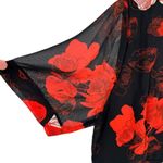 Red Black Floral Short Sleeve Tie Neck Maxi Dress size 14 NWT Photo 4