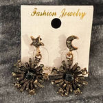 Gold and Black Star and Moon Earrings Photo 0