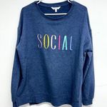 Wildfox  Sweater Women Size Large Crewneck Pullover Dark Blue Embroidered Graphic Photo 0