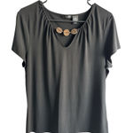 East 5th  size L Black Short Sleeve Top with Brown Accents Photo 0