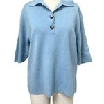 Allude Women Cashmere Polo Sweater Drop Shoulder Half Sleeve Baby Blue Large XL Photo 0