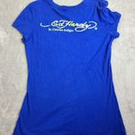 Ed Hardy Vintage Shirt Women's size Large Blue Embroidered Photo 5